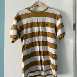 Men's Striped Brown and White Shirt